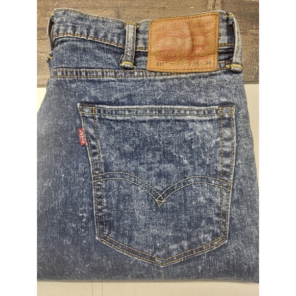 Levis Jeans Mens 38 x 34 Light Blue Acid-Wash Denim 511 Straight Leg - Picture 5 of 6